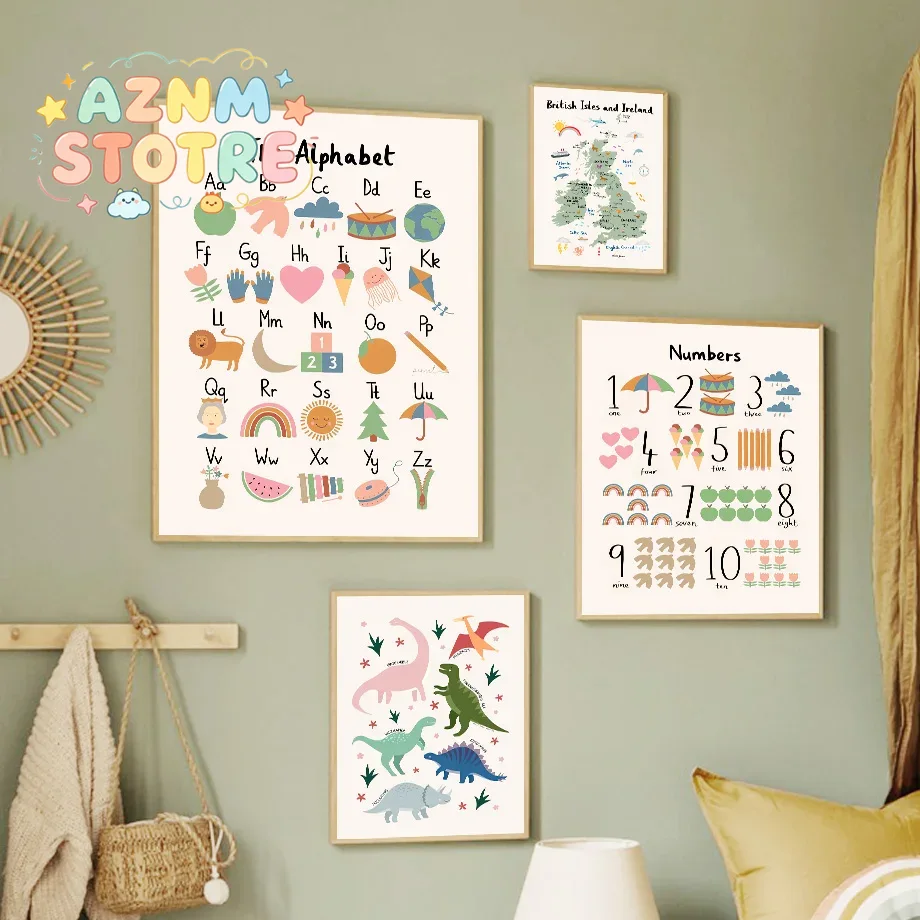 動物世界地図 恐竜 アルファベット 数字 キャンバス ウォー - Star Map Poster のレビューと価格